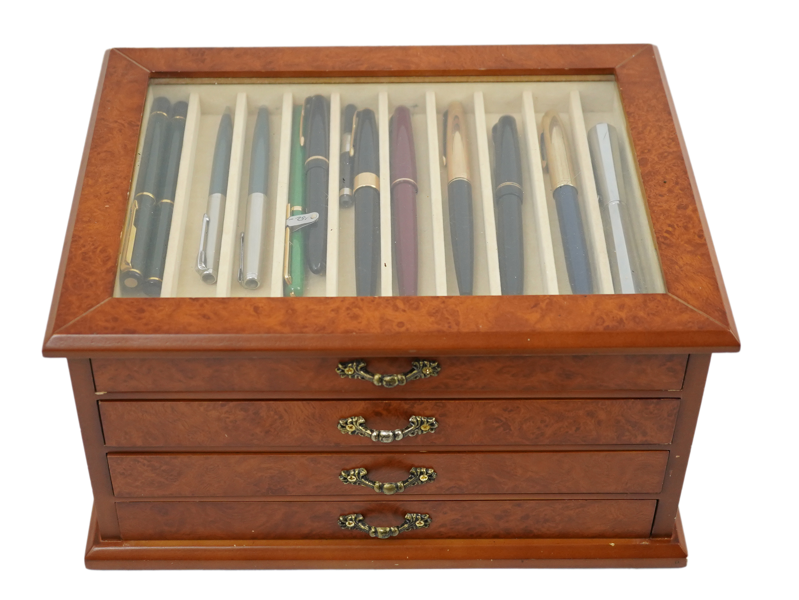 A large quantity of pens etc. and collector's cabinet